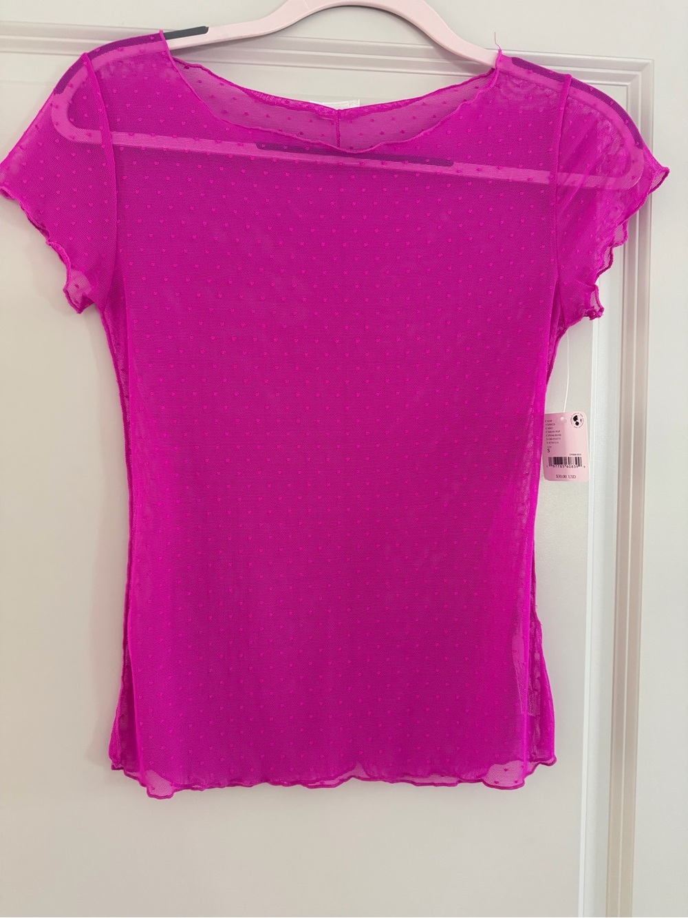 Free People Sheer Fuchsia Short-Sleeve Top